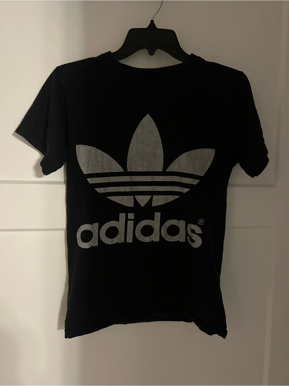 adidas Black Tee with Silver Trefoil Graphic
